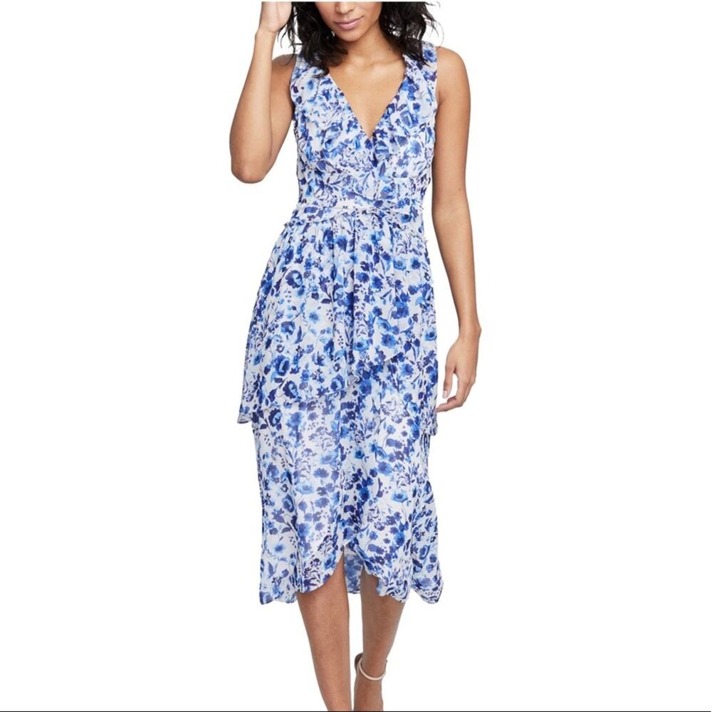 Rachel Rachel Roy Women's Blue Floral V-Neck Flutter Sleeves Dress Size 8